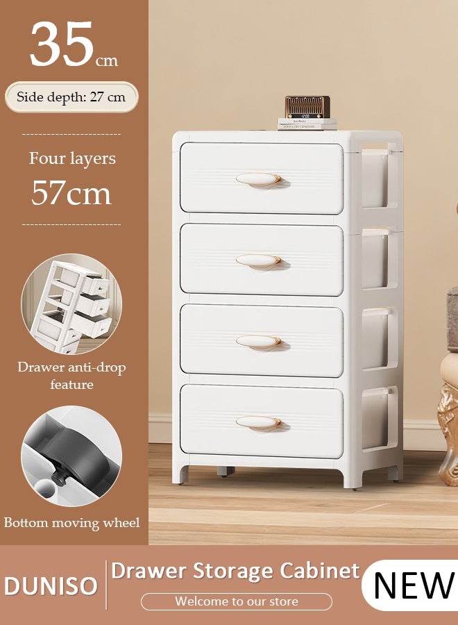 DUNISO 4 Layers Drawer Storage Cabinet Drawer Plastic Containers Box with Wheels 35CM Wide Slit Cabinet Drawer Unit Multipurpose Drawer Storage Organizer for Kitchen Bedroom Bathroom and Living Room - Image 1