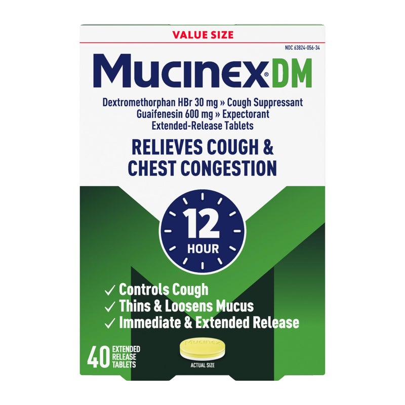 MUCINEX أقراص موكسيينكس DM 12 ساعة طاردة للبلغم ومثبط للسعال 40 حبة - Image 1