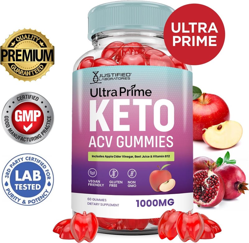 Justified Laboratories Ultra Prime Keto ACV Gummies Advanced Formula 1000MG UltraPrime Keto Gummies Apple Cider Vinegar Formulated with Pomegranate Beet Juice Powder B12 Vegan Non GMO 60 Gummys - Image 2