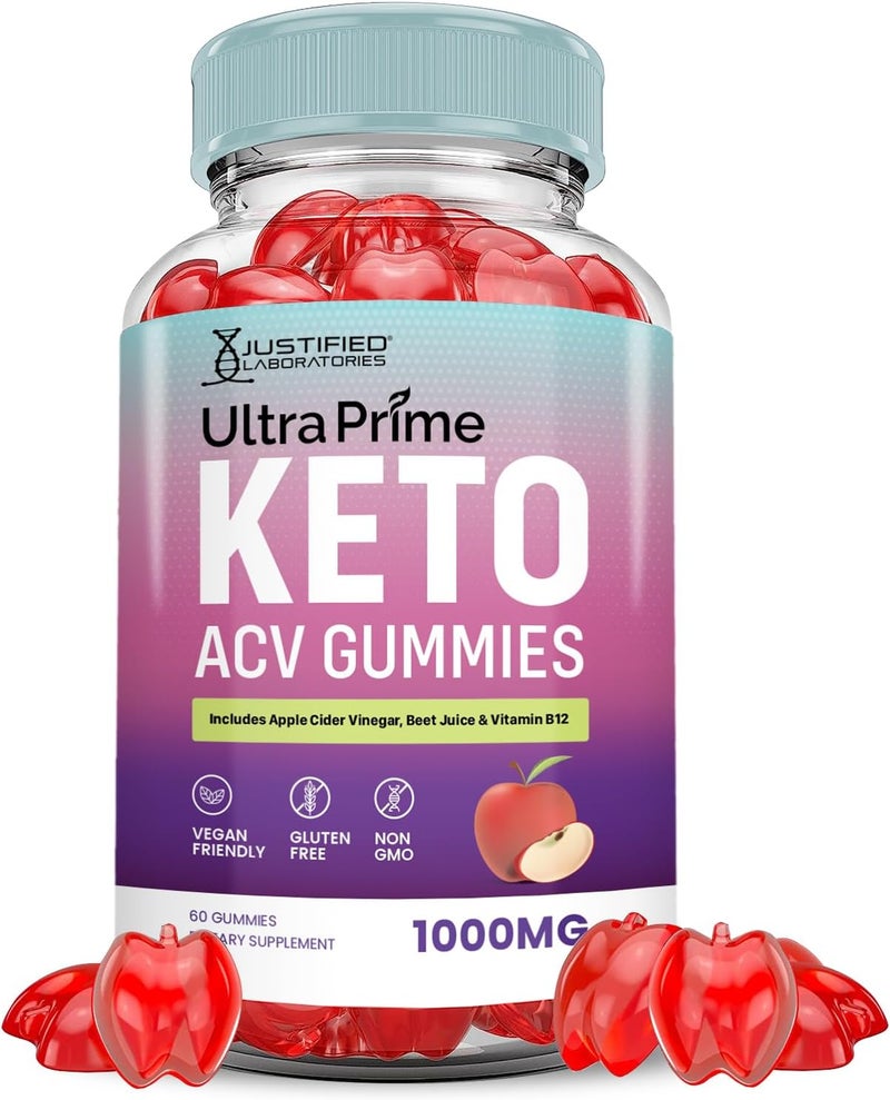 Justified Laboratories Ultra Prime Keto ACV Gummies Advanced Formula 1000MG UltraPrime Keto Gummies Apple Cider Vinegar Formulated with Pomegranate Beet Juice Powder B12 Vegan Non GMO 60 Gummys - Image 1