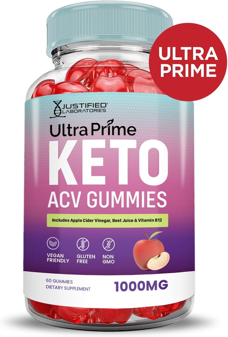 Justified Laboratories Ultra Prime Keto ACV Gummies Advanced Formula 1000MG UltraPrime Keto Gummies Apple Cider Vinegar Formulated with Pomegranate Beet Juice Powder B12 Vegan Non GMO 60 Gummys - Image 3