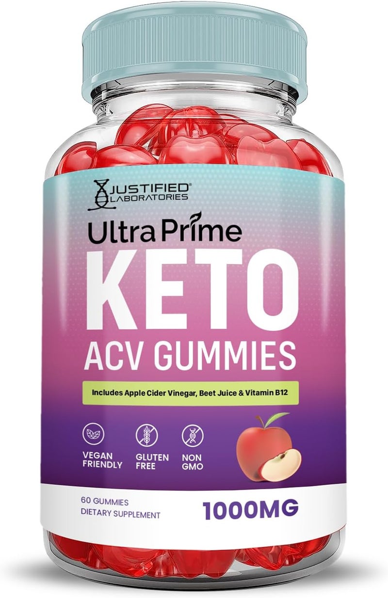 Justified Laboratories Ultra Prime Keto ACV Gummies Advanced Formula 1000MG UltraPrime Keto Gummies Apple Cider Vinegar Formulated with Pomegranate Beet Juice Powder B12 Vegan Non GMO 60 Gummys - Image 4