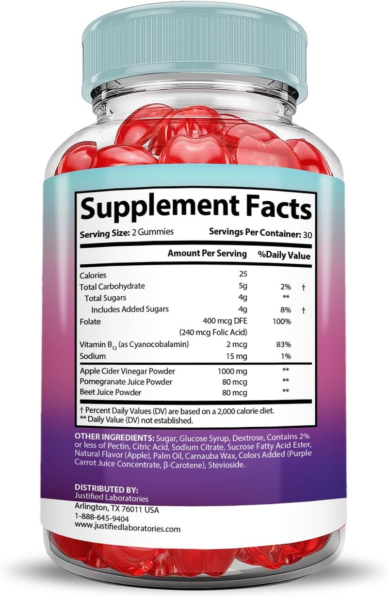 Justified Laboratories Ultra Prime Keto ACV Gummies Advanced Formula 1000MG UltraPrime Keto Gummies Apple Cider Vinegar Formulated with Pomegranate Beet Juice Powder B12 Vegan Non GMO 60 Gummys - Image 5