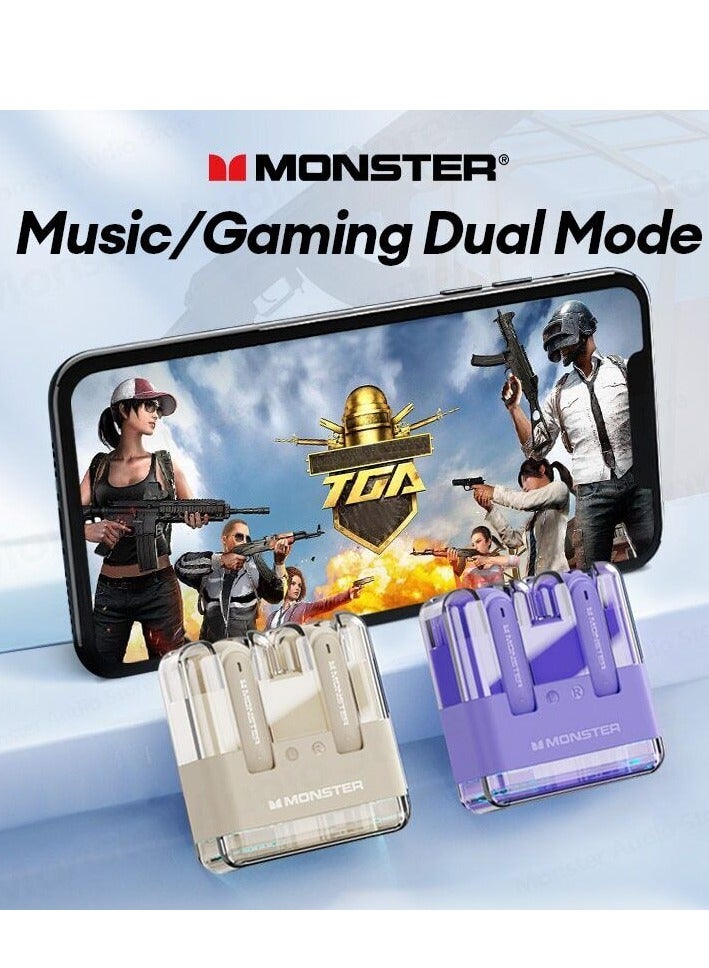 Monster XKT12 Wireless Bluetooth Earbuds Gaming Headphones Deep Bass Low Latency Game Headset with Built-in Microphone For Gaming Noise Canceling Headsets Ivory - Image 3