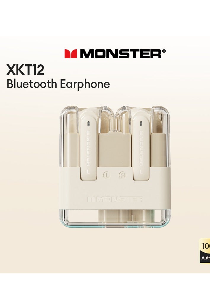 Monster XKT12 Wireless Bluetooth Earbuds Gaming Headphones Deep Bass Low Latency Game Headset with Built-in Microphone For Gaming Noise Canceling Headsets Ivory - Image 4