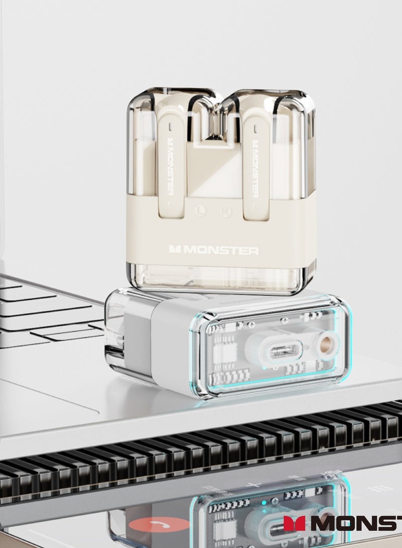 Monster XKT12 Wireless Bluetooth Earbuds Gaming Headphones Deep Bass Low Latency Game Headset with Built-in Microphone For Gaming Noise Canceling Headsets Ivory - Image 2