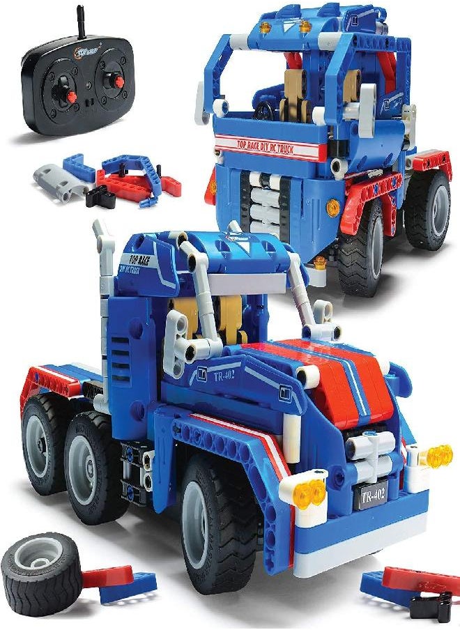 Top Race Stem Building Toys for Boys Building Sets Truck 2 in 1 Stem Kits for Boys Gift Toys for Boys Ages 6 7 8 9 10 11 12 13 14 Year Olds and Older, RC Car Remote Control Car Model Kits  - Image 1
