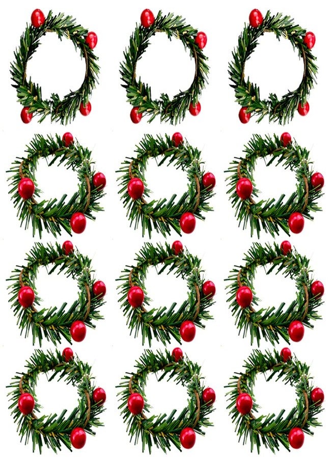 Saktopdeco Christmas Napkin Rings Christmas Napkin Holder Holly Berry Candle Wreath for Banquet Table Decorations Set of 12 - Image 1