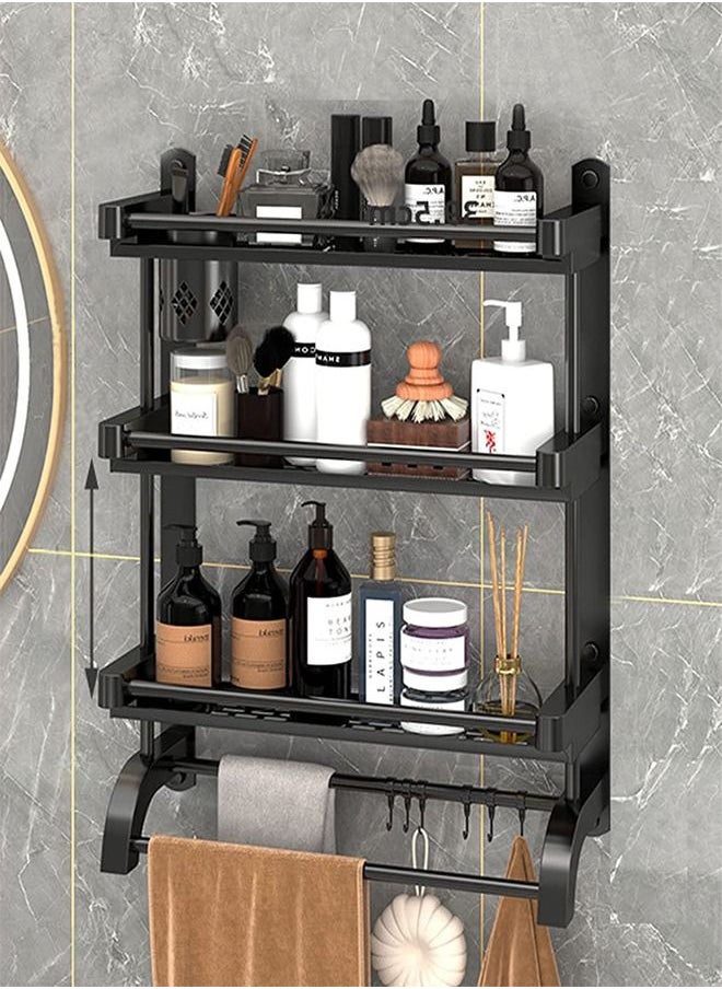 Kutis 3 Tier Wall Mounted Bathroom Rack with Towel Bar Shower Storage Organizer Shelf 58.5 X 61 X 15  - Image 1