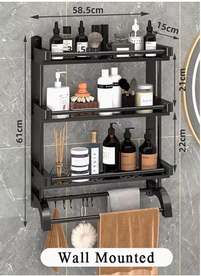 Kutis 3 Tier Wall Mounted Bathroom Rack with Towel Bar Shower Storage Organizer Shelf 58.5 X 61 X 15  - Image 2