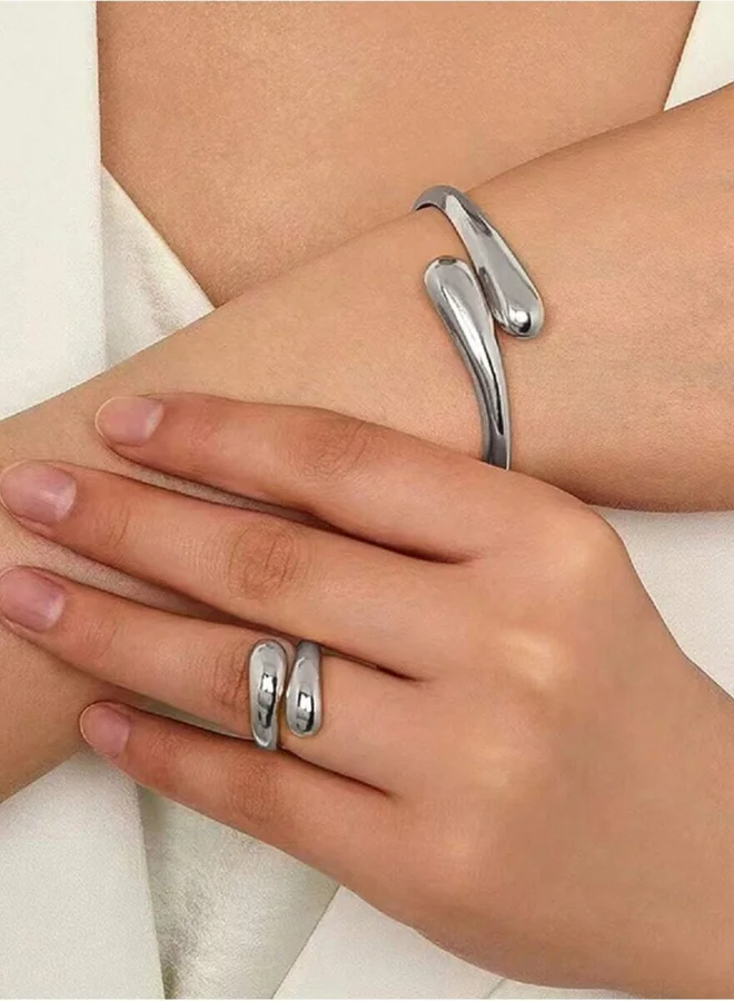 Take Two Take Two Waterdrop Shape Ring And Cuff Bracelet Jewelry Set