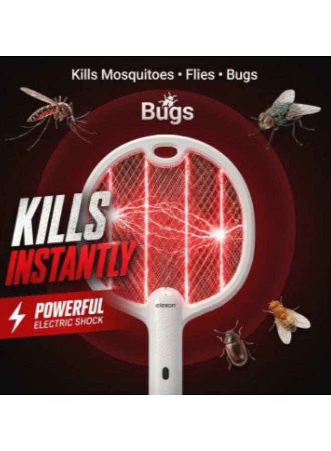 elexon Electric Fly Swatter, 240V USB Rechargeable Fly Killer Bug Zapper Racket with Charging Base, 3 Layer Safety Mesh, LED Indicator Home and Outdoor Mosquito Killer with LED Light for Mosquitoes, Flies, Bees, Moths (White) - Image 1