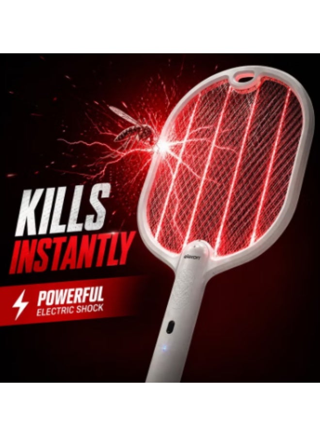 elexon Electric Fly Swatter, 240V USB Rechargeable Fly Killer Bug Zapper Racket with Charging Base, 3 Layer Safety Mesh, LED Indicator Home and Outdoor Mosquito Killer with LED Light for Mosquitoes, Flies, Bees, Moths (White) - Image 5