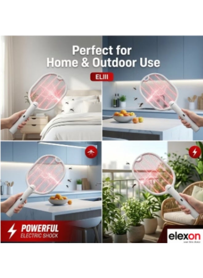 elexon Electric Fly Swatter, 240V USB Rechargeable Fly Killer Bug Zapper Racket with Charging Base, 3 Layer Safety Mesh, LED Indicator Home and Outdoor Mosquito Killer with LED Light for Mosquitoes, Flies, Bees, Moths (White) - Image 2