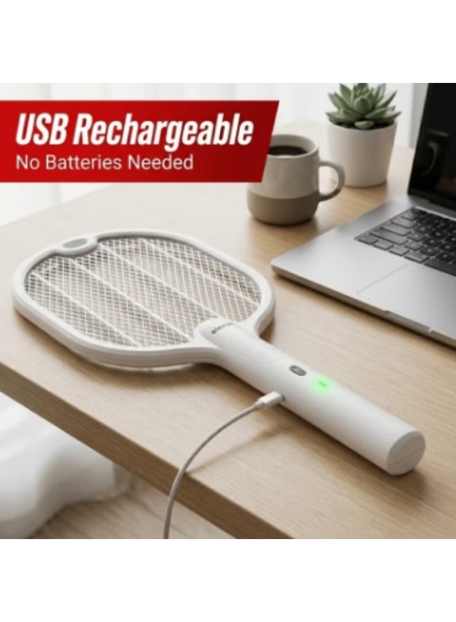 elexon Electric Fly Swatter, 240V USB Rechargeable Fly Killer Bug Zapper Racket with Charging Base, 3 Layer Safety Mesh, LED Indicator Home and Outdoor Mosquito Killer with LED Light for Mosquitoes, Flies, Bees, Moths (White) - Image 3
