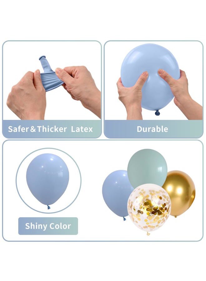 JOBKOO Blue and Green Balloons, 60 PCS Light Blue Mint Green Balloon Set with Gold Confetti Metallic Gold Balloons, 12 Inch Baby Pastel Blue Light Green Balloons for Baby Shower Birthday Party Decorations - Image 5