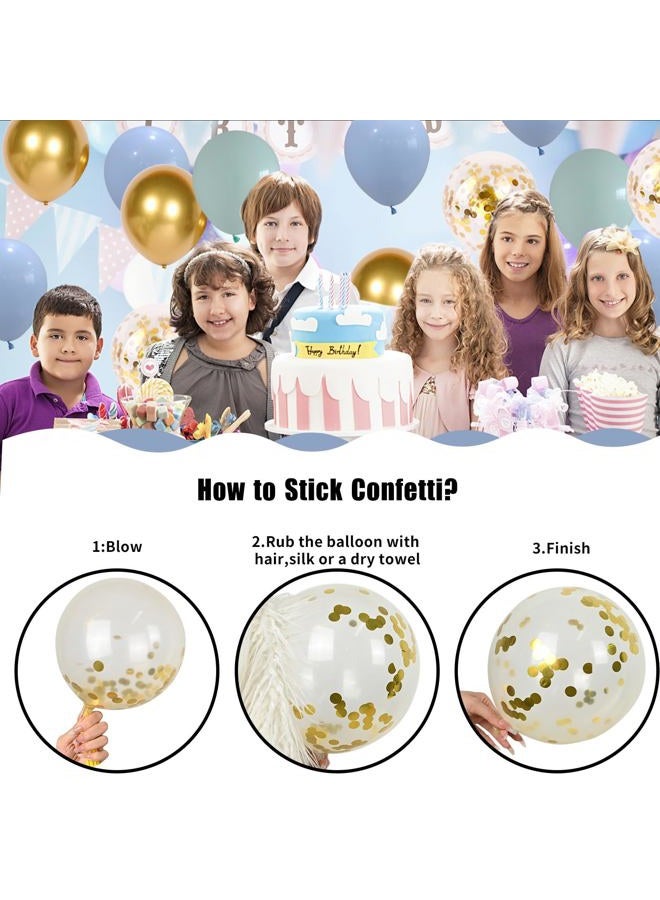 JOBKOO Blue and Green Balloons, 60 PCS Light Blue Mint Green Balloon Set with Gold Confetti Metallic Gold Balloons, 12 Inch Baby Pastel Blue Light Green Balloons for Baby Shower Birthday Party Decorations - Image 4