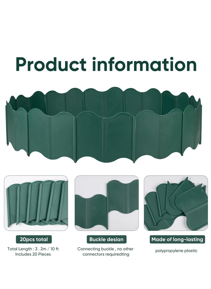 SYOSI 20Pcs Garden Edging Border Kit 10FT Fence Edgings Landscape Border No Dig Landscape Edging Decorative Interlocking for DIY  for Landscaping Lawn Flower Beds Grass Yard Walkway Green  - Image 3
