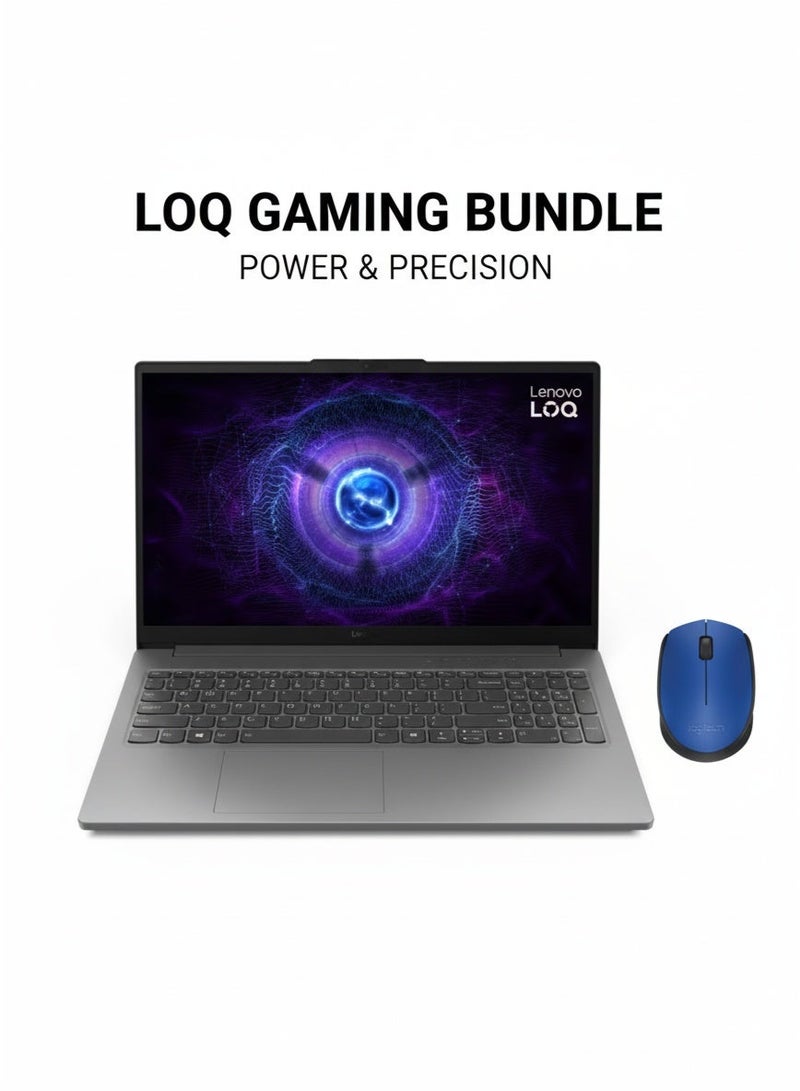 Lenovo LOQ Gaming Laptop With 15.6 Inch Full HD (1920x1080) IPS  Display, Core i5-12450HX Processor/16GB DDR5 RAM/512GB SSD/4GB Nvidia GeForce RTX 2050 Graphics/DOS(Without Windows)/ English/Arabic Grey & M171 Reliable Wireless Connectivity Mouse, 2.4 GHz With USB BlueBundle - Image 1