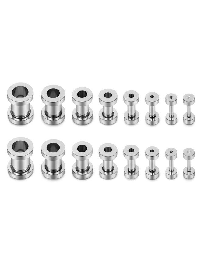 SCERRING 16PCS Screw Ear Tunnels Stretching Kit Stainless Steel Gauge Plugs Expanders Set 14G-00G, 1.6mm, 2mm, 3mm, 4mm, 5mm, 6mm, 8mm, 10mm, Metal - Image 2