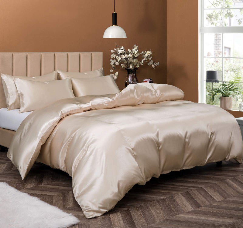 P Pothuiny 5 Pieces Satin Duvet Cover California King Size Luxury Silky Like Taupe Duvet Cover Bedding Set with Zipper Closure 1 Duvet Cover  4 Pillow Cases No Comforter