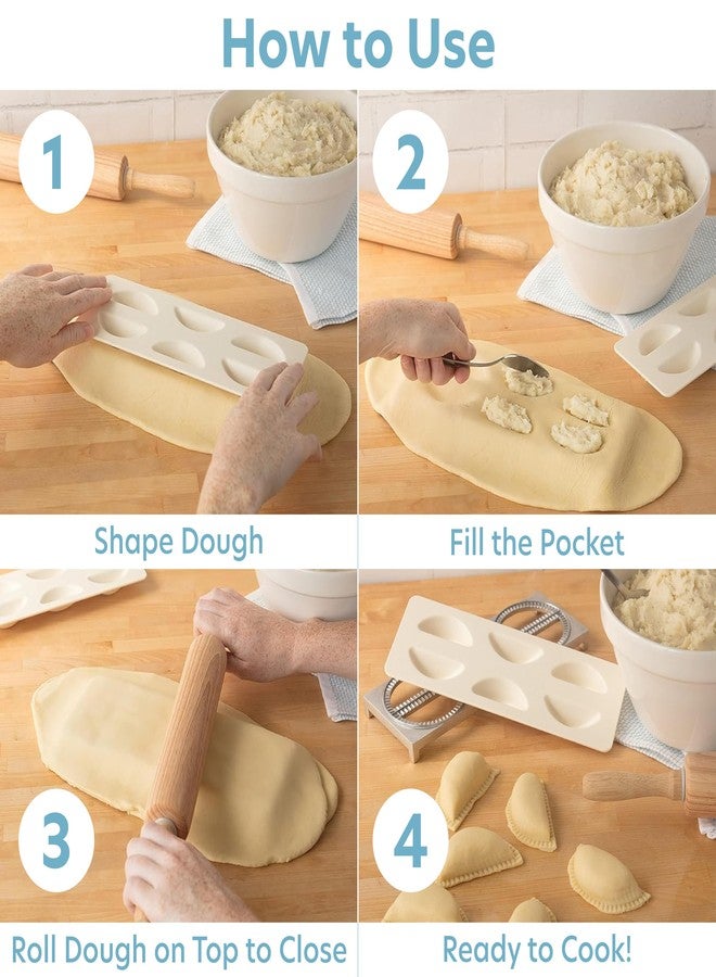 كوتشينا برو صانعة بيروجي من كوتشينا برو مع صينية ومكبس - تُحضّر 6 قطع بيروجي أو زلابية أو معجنات العيد دفعة واحدة - مصنوعة من الفولاذ المقاوم للصدأ المتين، سهلة الحمل والاستخدام - هدية مثالية لعيد الميلاد - Image 3