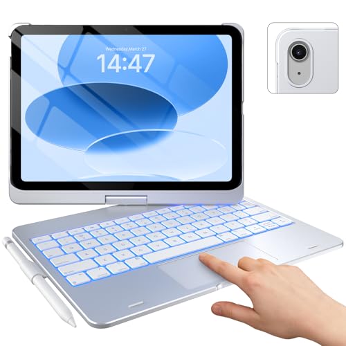 typecase Touch iPad 11th 10th Generation Case with Keyboard (11" 2025, A16 & 10.9" 2022) – 360° Rotatable, 11-Color Backlit, Multi-Touch Trackpad, Pencil Holder, Thin & Light – Silver - Image 1