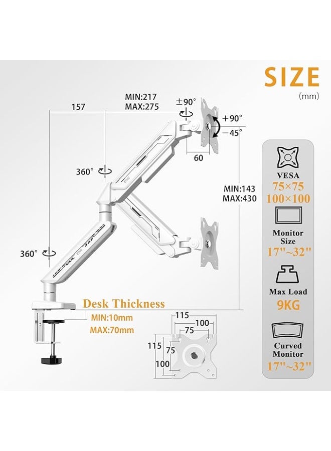 ETHU Single Monitor Arm, Adjustable Gas Spring Monitor Stand for 13-32 inch Monitor up to 9kg, Full Motion Computer Monitor Mount - Image 5