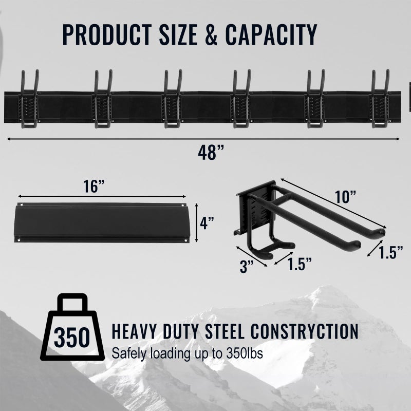 Aking Ace Wall Mount Tool Storage Rack, Heavy Duty Garage Storage Tool Organizer, Garden Tool Wall Hooks and Hangers, Hold Up to 350lbs Black - Image 4