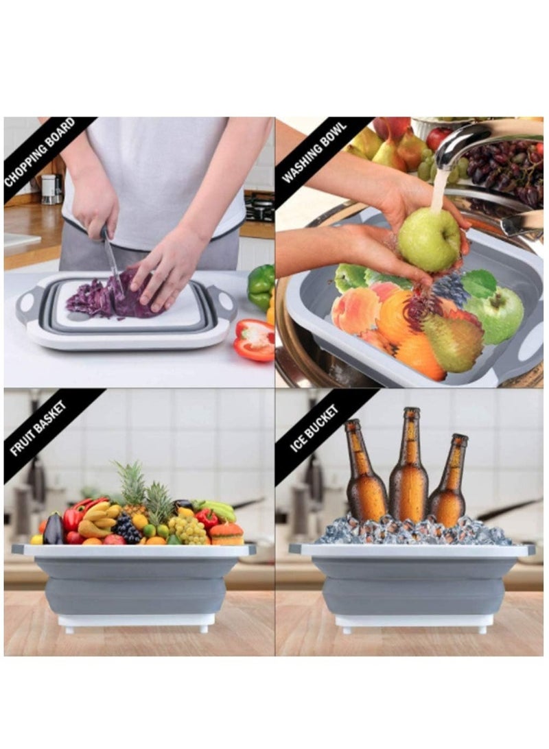 ELTRAZONE Collapsible Cutting Board with Colander | Washing Basket for CampingPicnicBBQ | Foldable Multi-function Kitchen Plastic Silicone Dish Tub | Chopping Board - Image 5