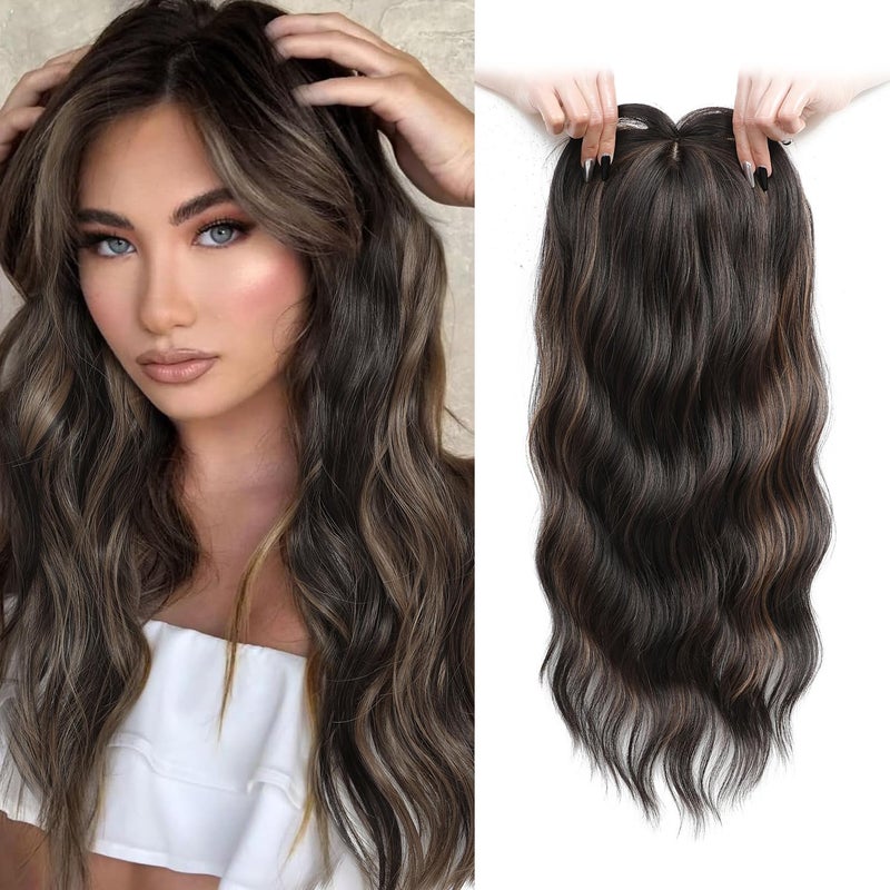 UDU Hair Topper 20inch Ombre Highlight Synthetic Wig Clip In Toppers with Fringe Bang for Women with Thinning Hair Adding Volume - Image 1