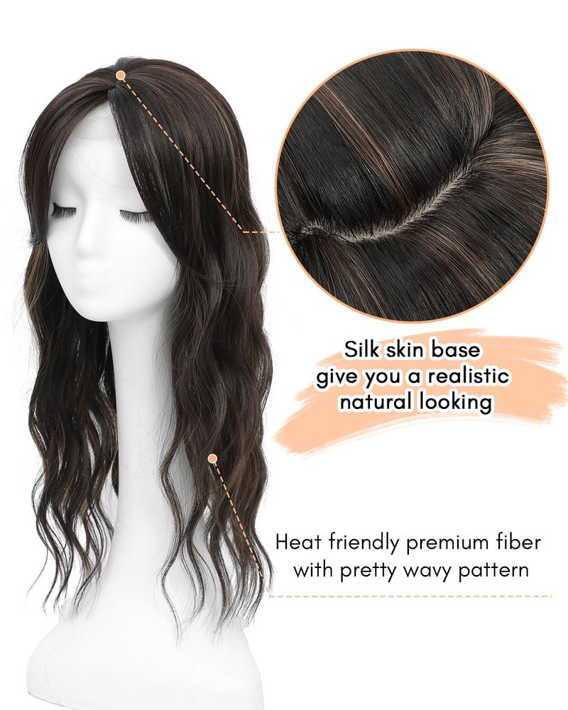 UDU Hair Topper 20inch Ombre Highlight Synthetic Wig Clip In Toppers with Fringe Bang for Women with Thinning Hair Adding Volume - Image 2