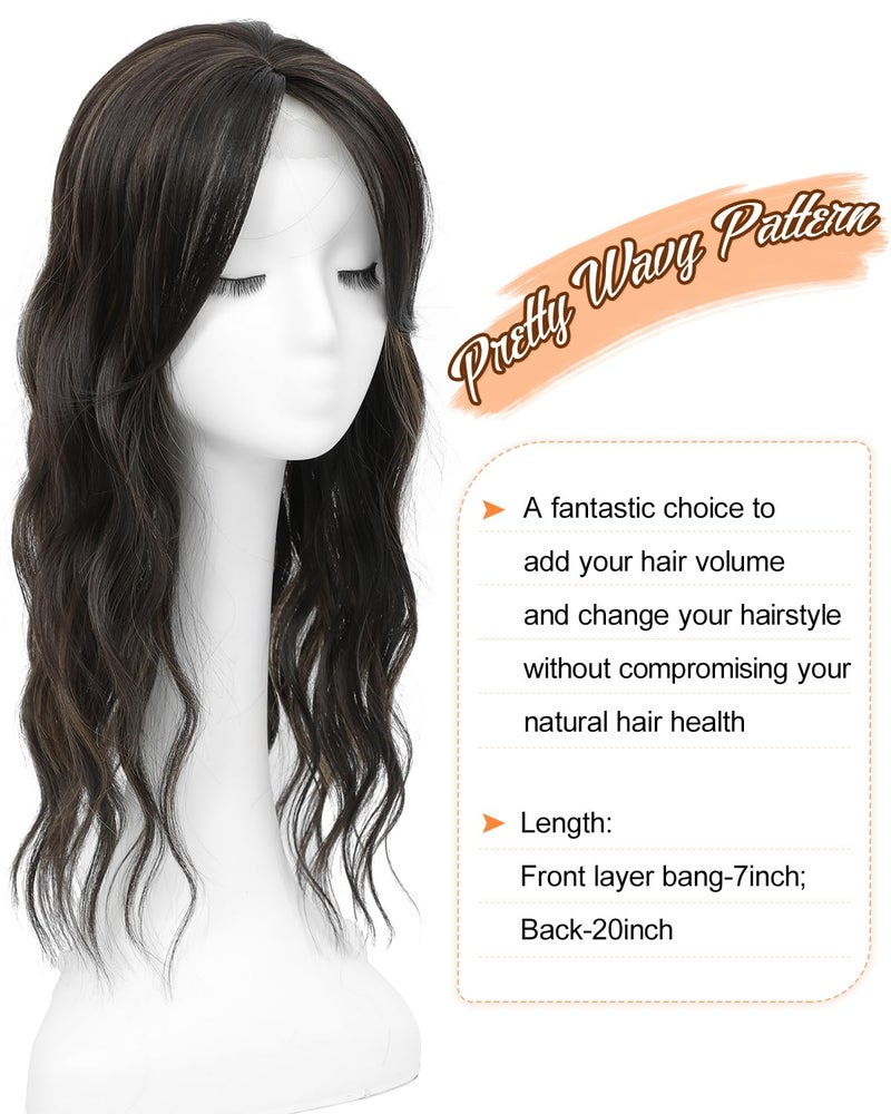 UDU Hair Topper 20inch Ombre Highlight Synthetic Wig Clip In Toppers with Fringe Bang for Women with Thinning Hair Adding Volume - Image 4