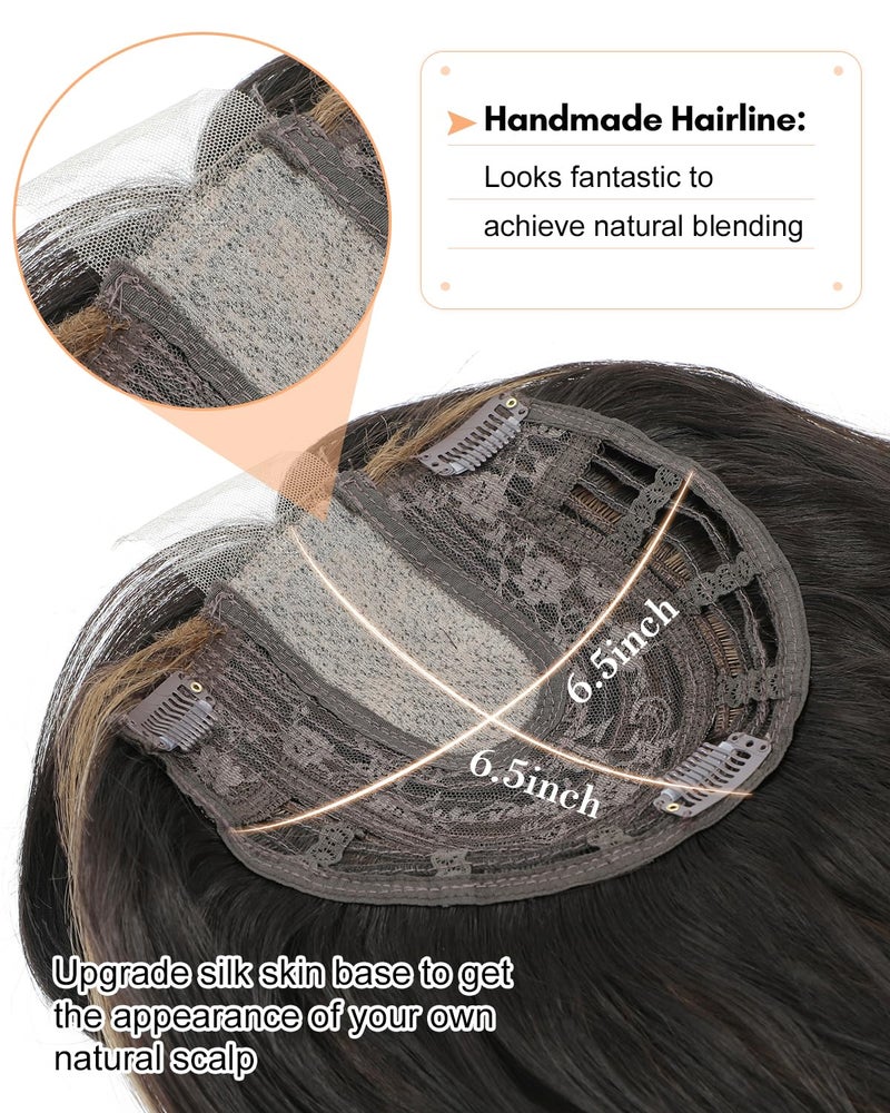 UDU Hair Topper 20inch Ombre Highlight Synthetic Wig Clip In Toppers with Fringe Bang for Women with Thinning Hair Adding Volume - Image 3