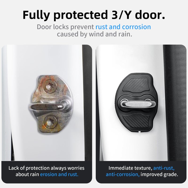 CYBERBEANS TPE Door Shock Absorber for 2017-2025/2026 Tesla Model 3/Y Accessories Including Juniper & Highland Series Door Lock Cover Protector Anti-Rust (4-Pack,Carbon Edition) - Image 3
