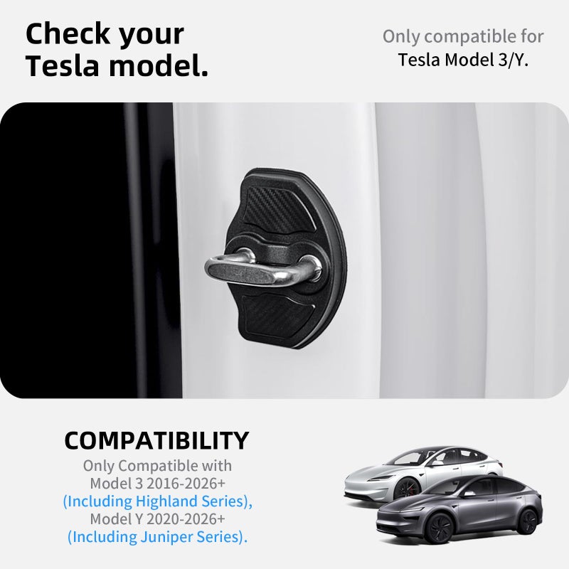 CYBERBEANS TPE Door Shock Absorber for 2017-2025/2026 Tesla Model 3/Y Accessories Including Juniper & Highland Series Door Lock Cover Protector Anti-Rust (4-Pack,Carbon Edition) - Image 2