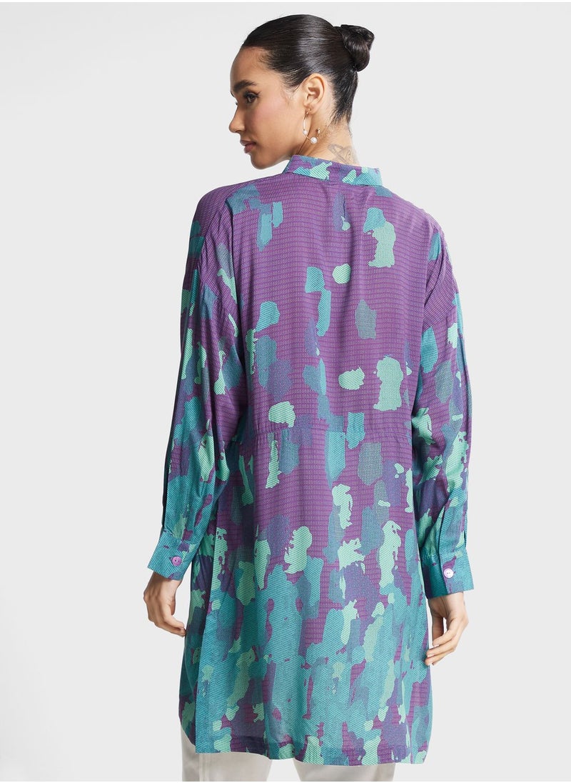 Nishat Linen - Pleated Button Detail Kurti - Image 1