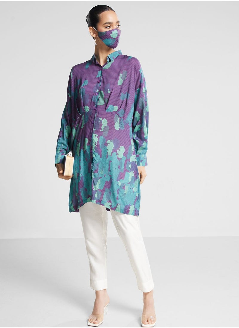 Nishat Linen - Pleated Button Detail Kurti - Image 1