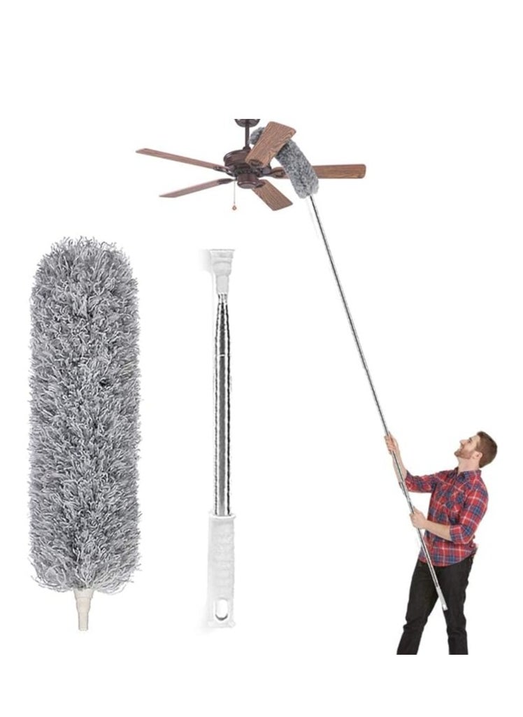 Microfiber Duster with Stainless Steel Extension Pole, Extra Long 100 Inch, with Bendable Head, Extendable Duster for Cleaning High Ceiling Fan, Interior Ceiling, Cobweb, Dust Gap - Wet or Dry Use - pzsku/Z84915827D4B9EB55A539Z/45/_/1723636862/e51b4960-720b-4bd3-849f-9f7c11abf119