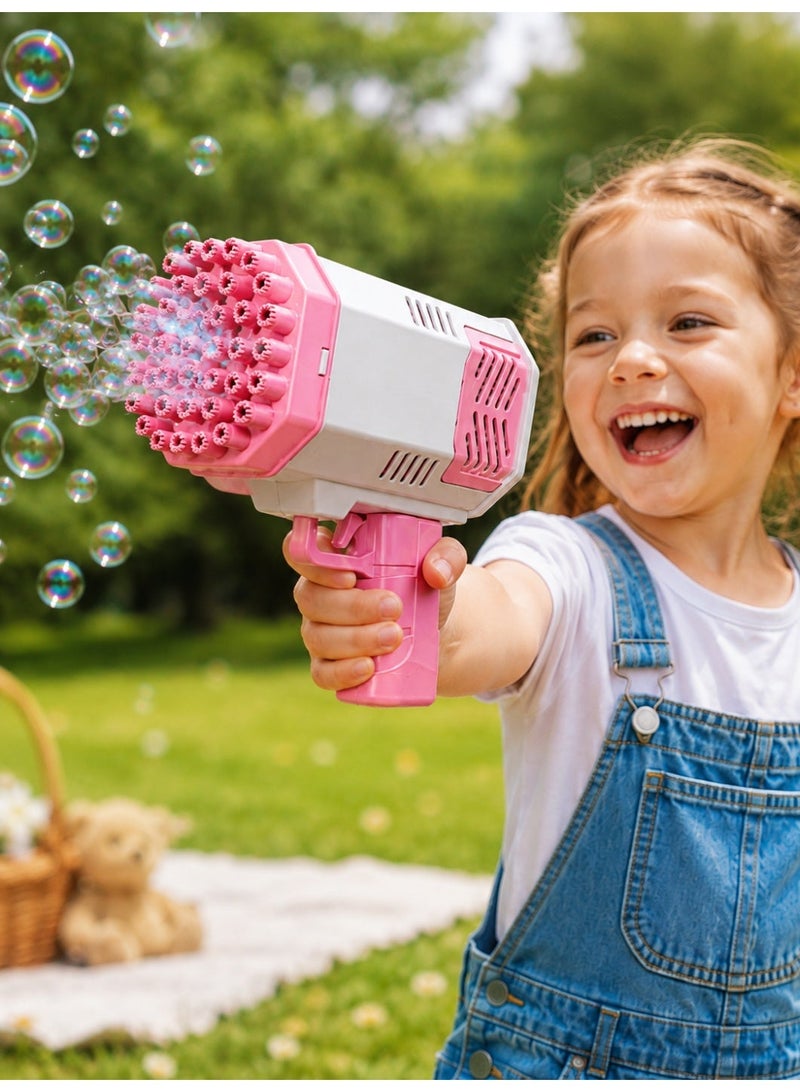 Kids Bubble Gun Toy With 40 Holes In Pink, Manual Bubble Machine For Outdoor Play, Summer Parties, Garden And Beach, Batteries And Bubble Liquid Not Included - Image 1