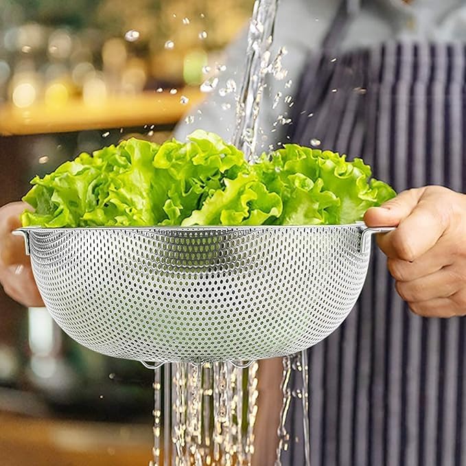 DORATIK Stainless Steel MicroPerforated Colander Kitchen Strainer Sieve with Handle Large 5 Quart Bowl Pasta Rice Fruit Vegetable DrainerColor Silver - Image 5