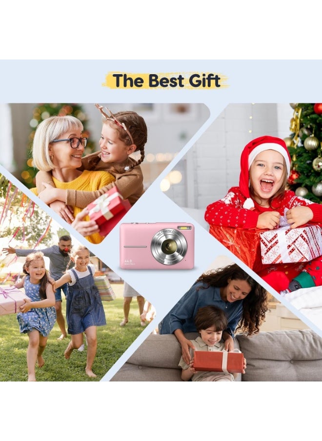 SUKILO Digital Camera 44MP FHD 1080P with 16X Digital Zoom 32GB Card Included Compact Portable Lightweight Kids Beginners Camera with Anti-Shake Face Detection Video Recording Pink  - Image 2