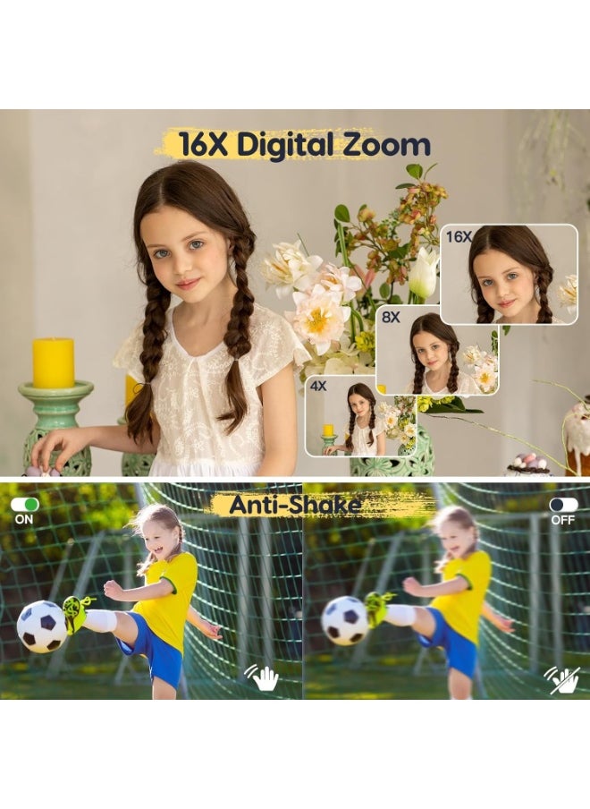 SUKILO Digital Camera 44MP FHD 1080P with 16X Digital Zoom 32GB Card Included Compact Portable Lightweight Kids Beginners Camera with Anti-Shake Face Detection Video Recording Pink  - Image 5