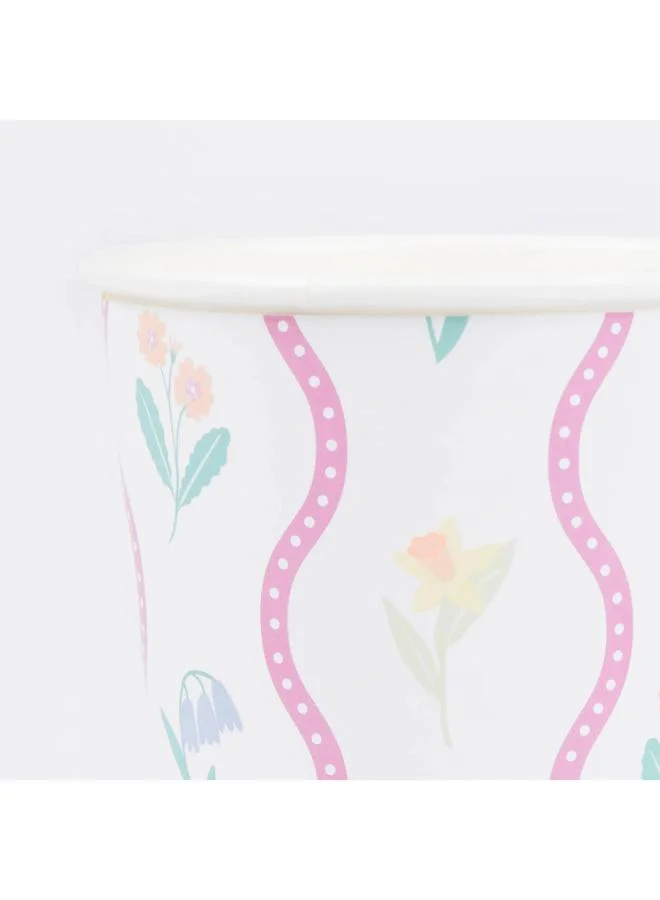 Meri Meri  Bloomsbury Floral Pattern Cups - Pack of 8, Hot & Cold Drink Paper Cups with 4 Soft Pastel Floral Designs, Stylish Party Tableware for Garden Parties, Baby Showers & Celebrations  | Best Price UAE