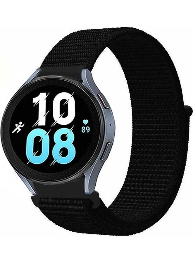 NIBEMINENT Samsung Galaxy Watch 5 / Pro Band Nylon Loop Replacement Strap 20mm Compatible with Watch5 (44mm/40mm) (45mm) Black - Image 1