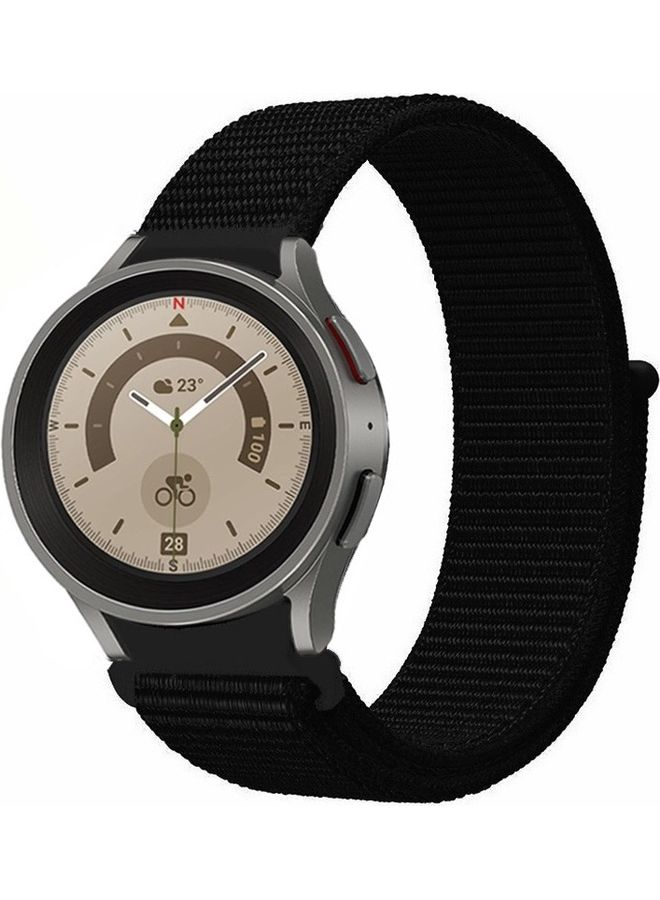 NIBEMINENT Samsung Galaxy Watch 5 / Pro Band Nylon Loop Replacement Strap 20mm Compatible with Watch5 (44mm/40mm) (45mm) Black - Image 2