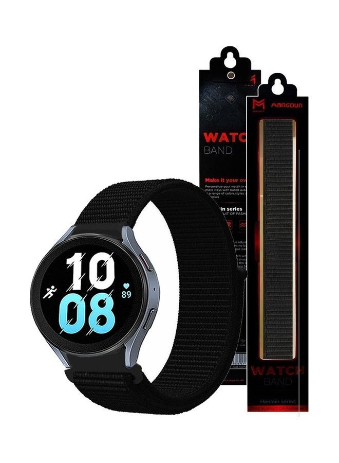 NIBEMINENT Samsung Galaxy Watch 5 / Pro Band Nylon Loop Replacement Strap 20mm Compatible with Watch5 (44mm/40mm) (45mm) Black - Image 3