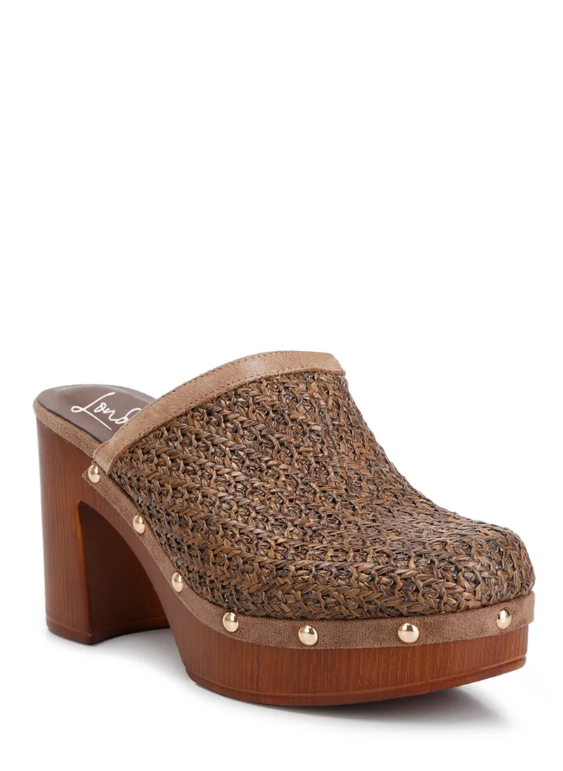 London Rag Raffia Platform Clogs in Brown