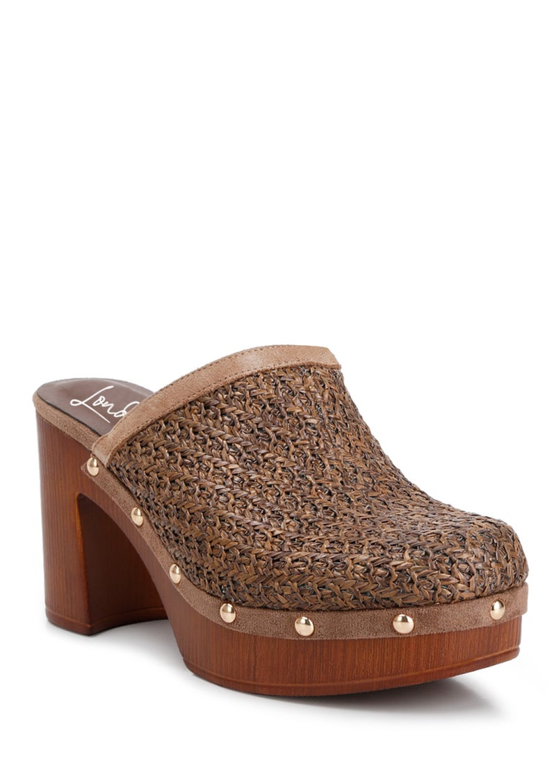 London Rag Raffia Platform Clogs in Brown  - Image 2