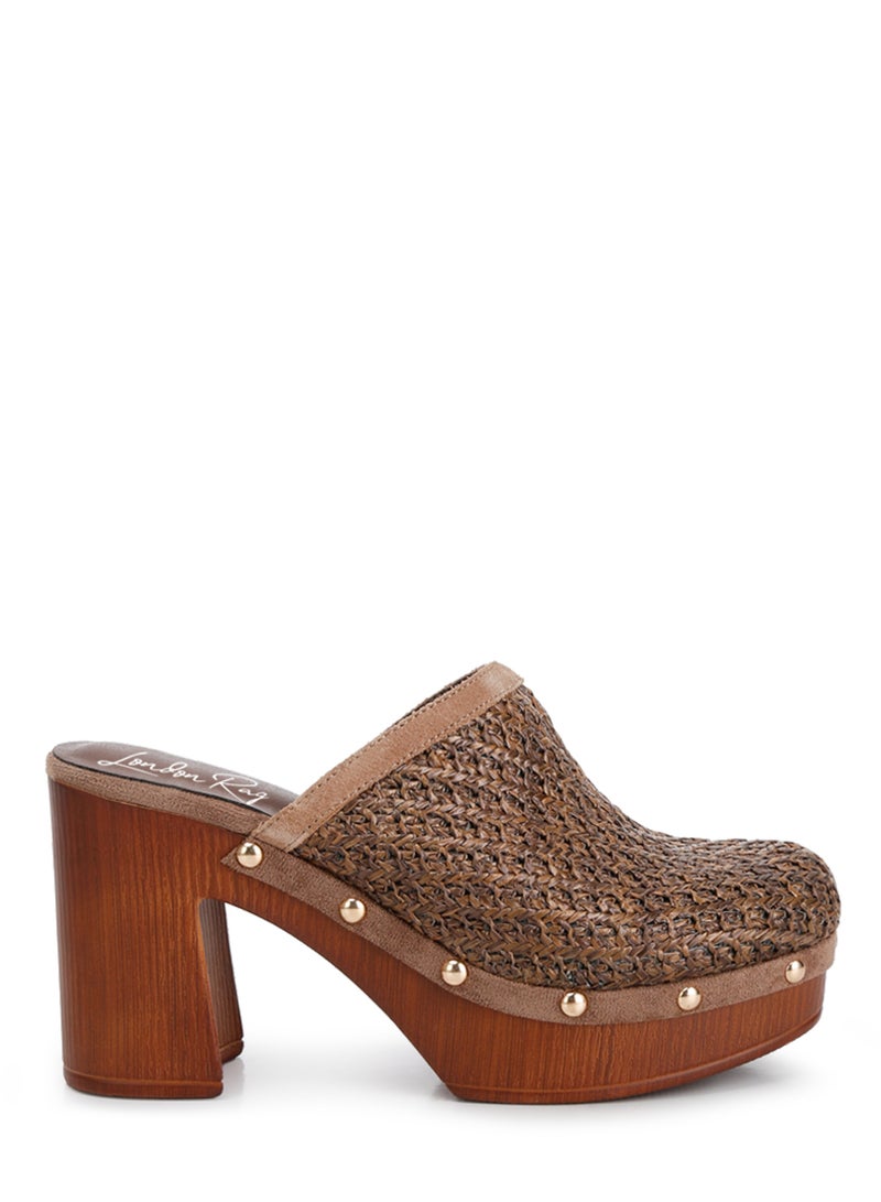 London Rag Raffia Platform Clogs in Brown  - Image 1
